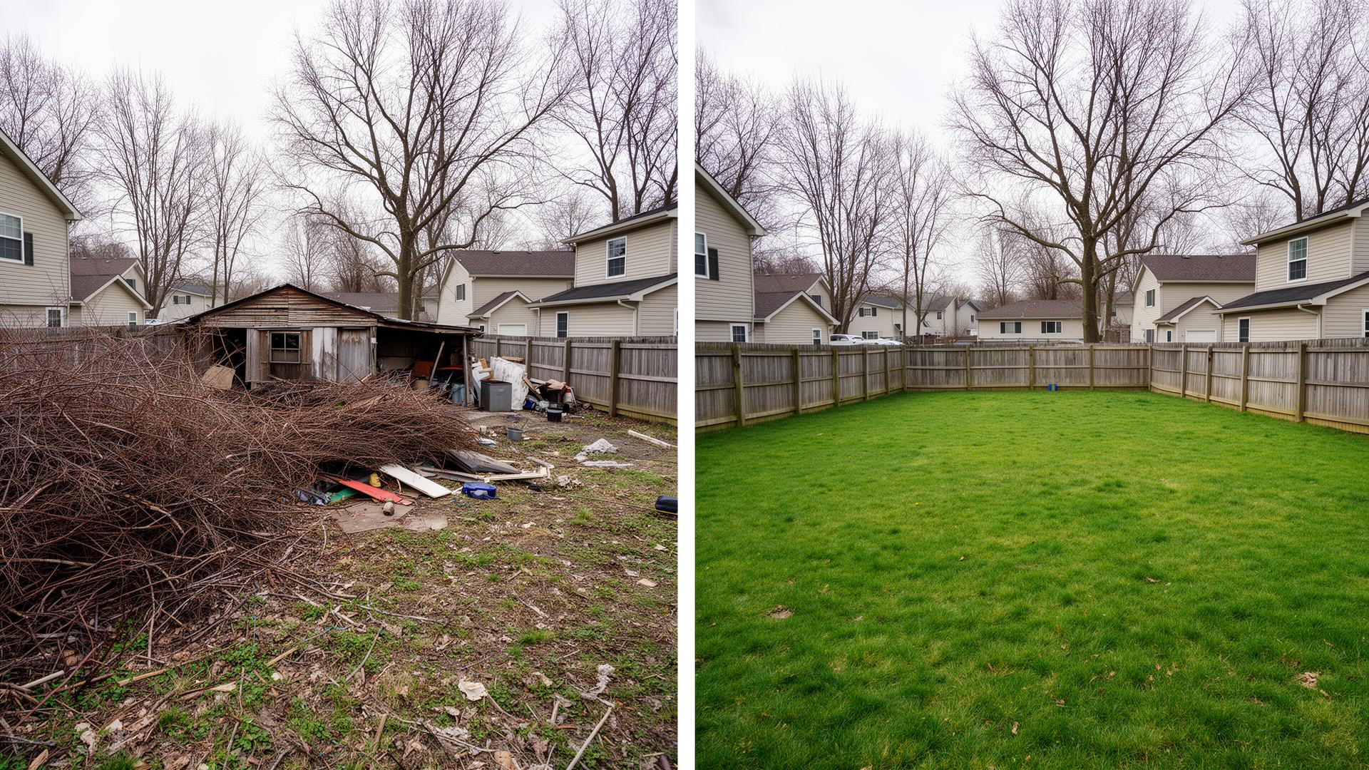 Before and after yard cleanup junk removal Weston WI